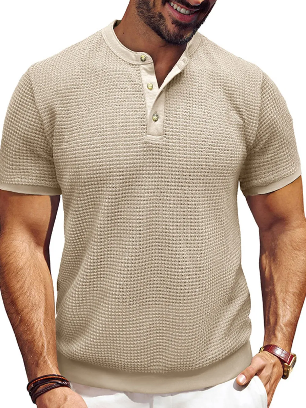 Men's Textured Henley Short Sleeve T-Shirt, image 11