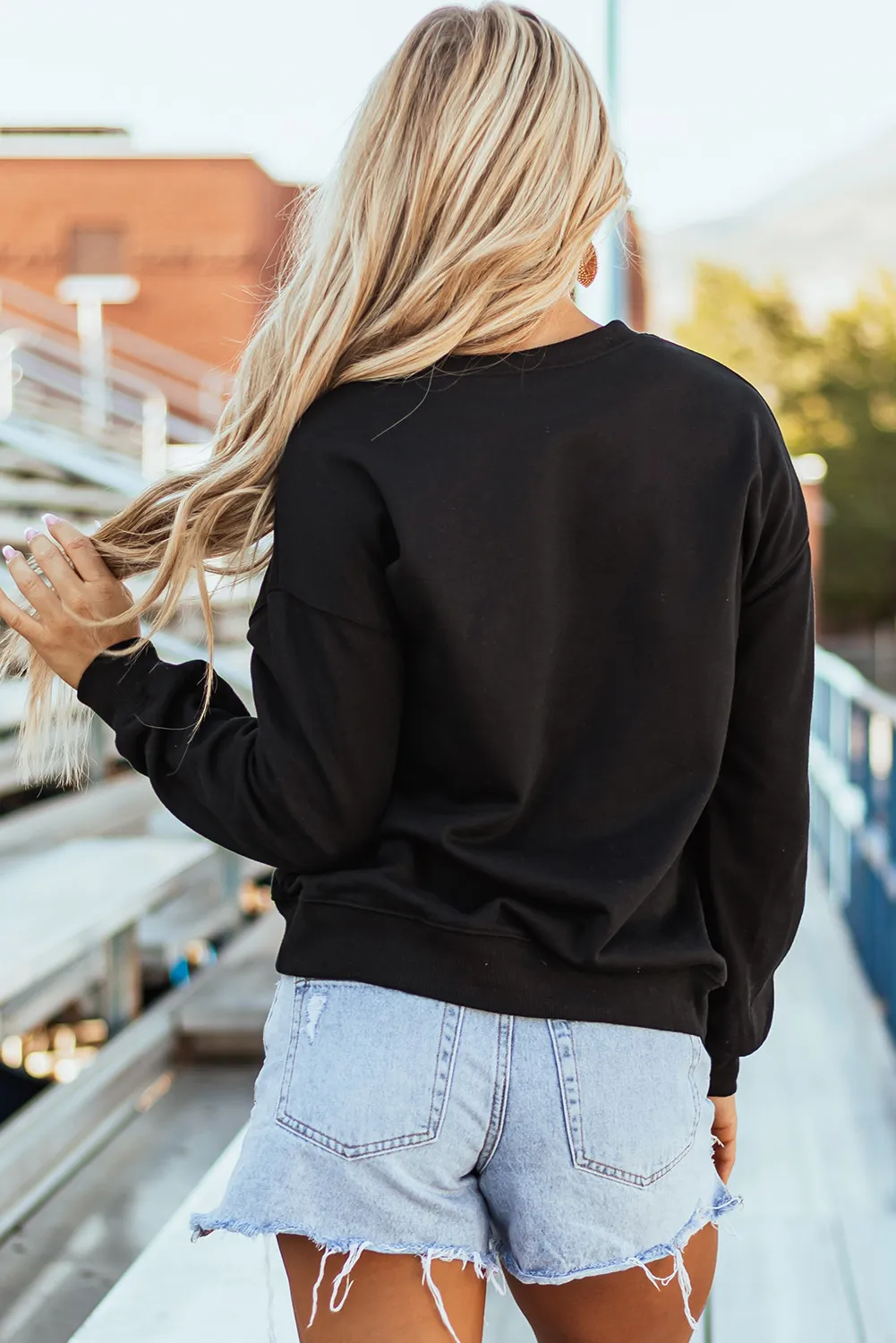 Letter Graphic Round Neck Long Sleeve Sweatshirt, image 5