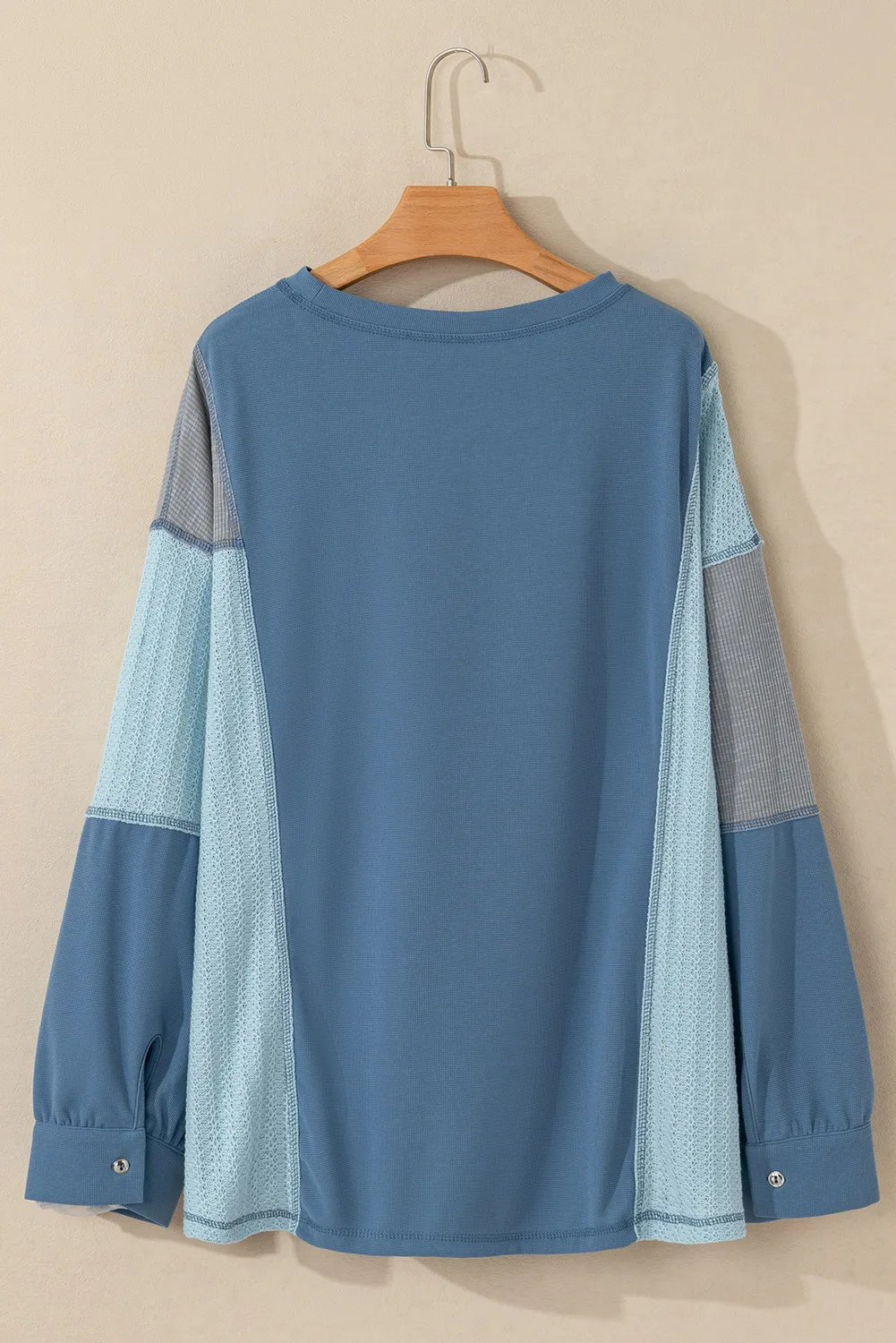 Patchwork Color Block Round Neck Long Sleeve Top, image 7