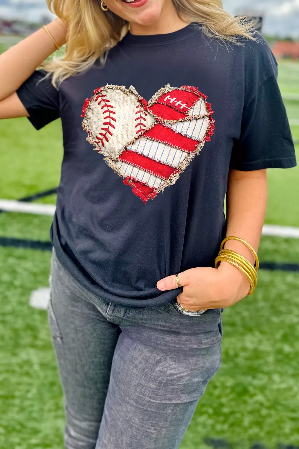 Baseball Distressed Heart Short Sleeve T Shirt, image 5