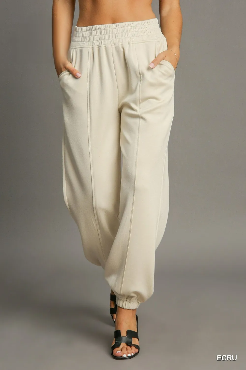 Drawstring Jogger Pants with Front Seam Detail