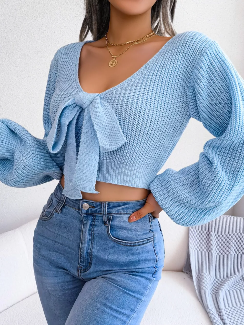 Tie-Front Cropped Sweater, image 20