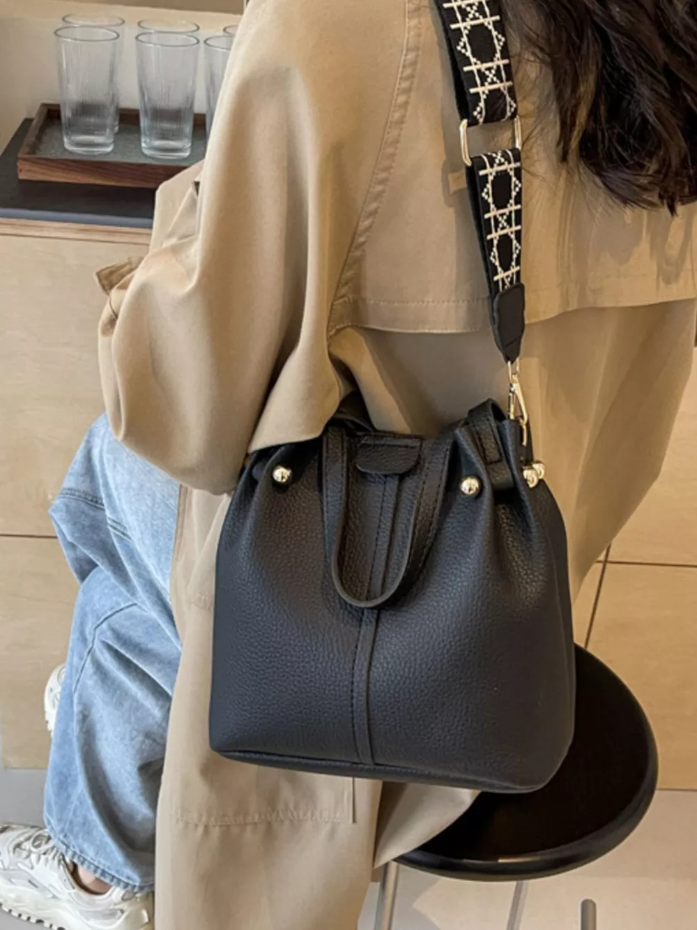 Crossbody Bag with Patterned Strap, image 2