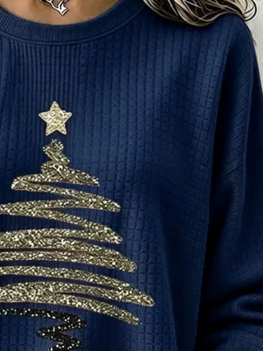 Full Size  Festive Christmas Tree Graphic Ribbed Sweatshirt Plus Size, image 4