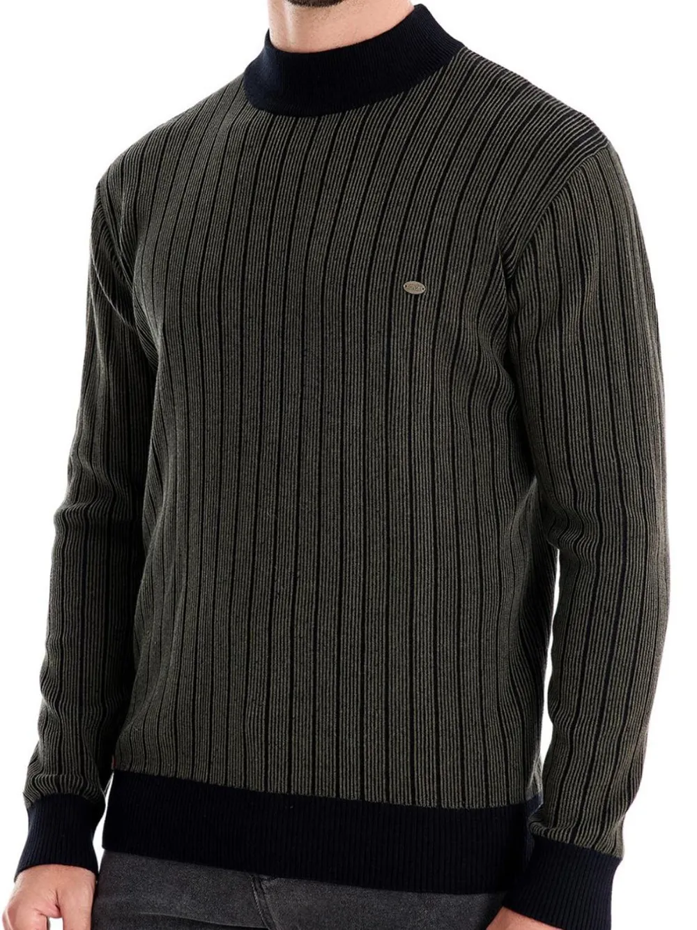 Men's Mock Neck Contrast Striped Sweater, image 7