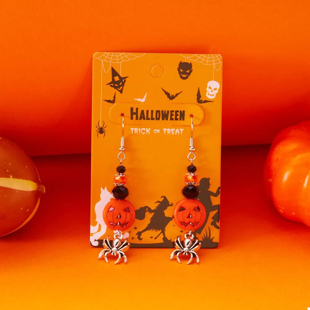 Halloween Spider Pumpkin Drop Earrings, image 5