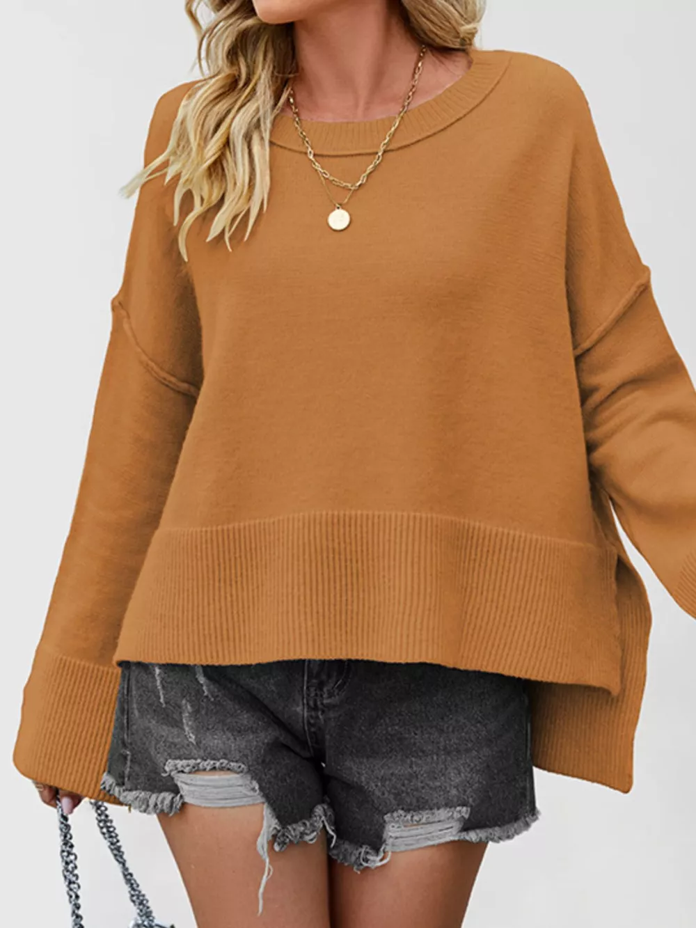 Dropped Shoulder Flare Sleeve Sweater, image 4