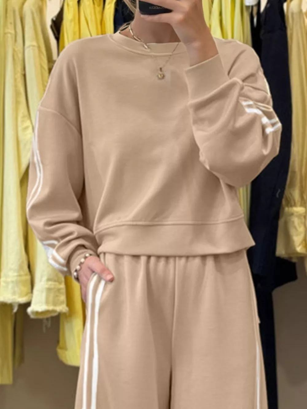 Striped Detail Crewneck Top and Elastic Sweatpants 2pcs Set, image 5