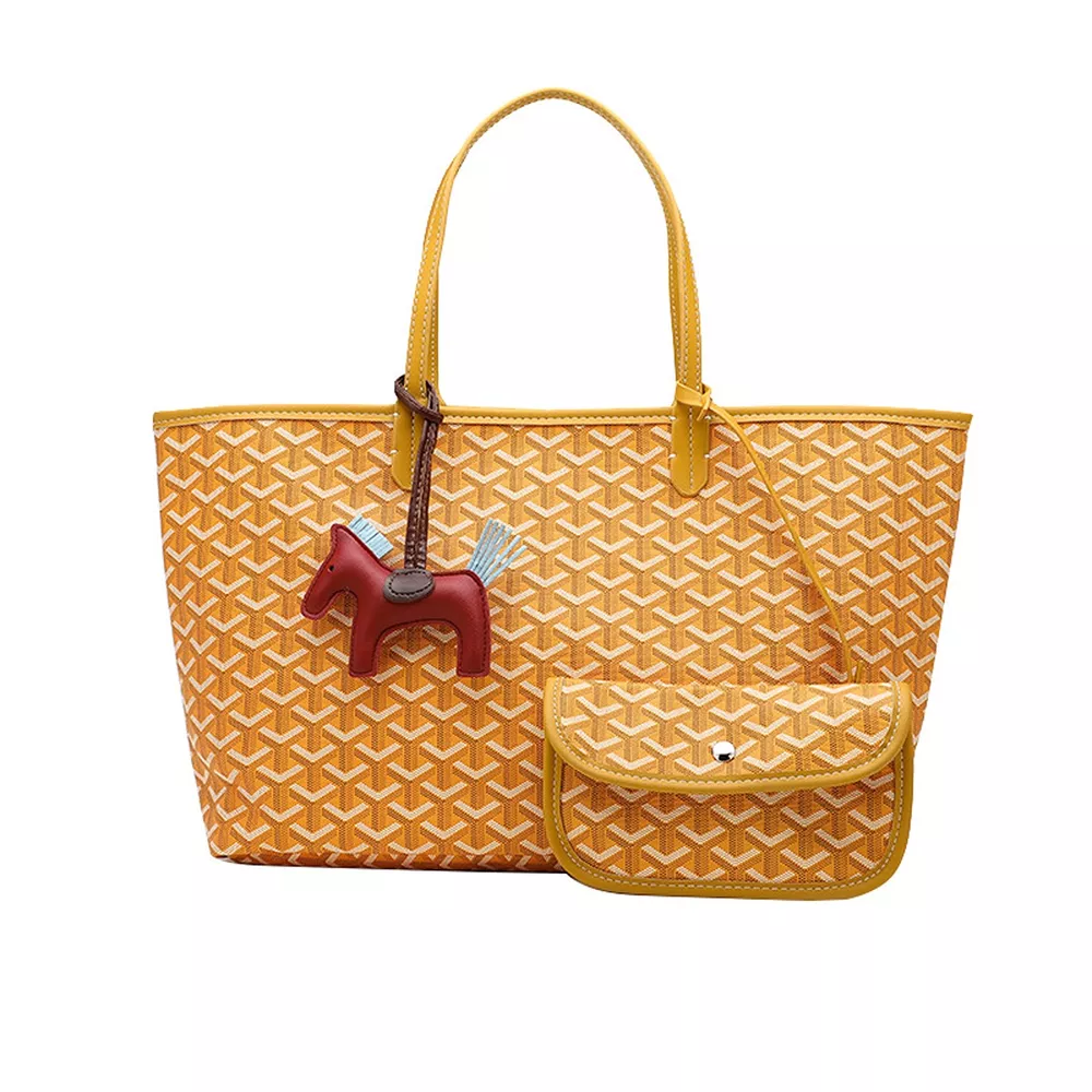 Luxury Geometric Pattern Tote Handbag with Detachable Pouch and Horse Charm, image 5