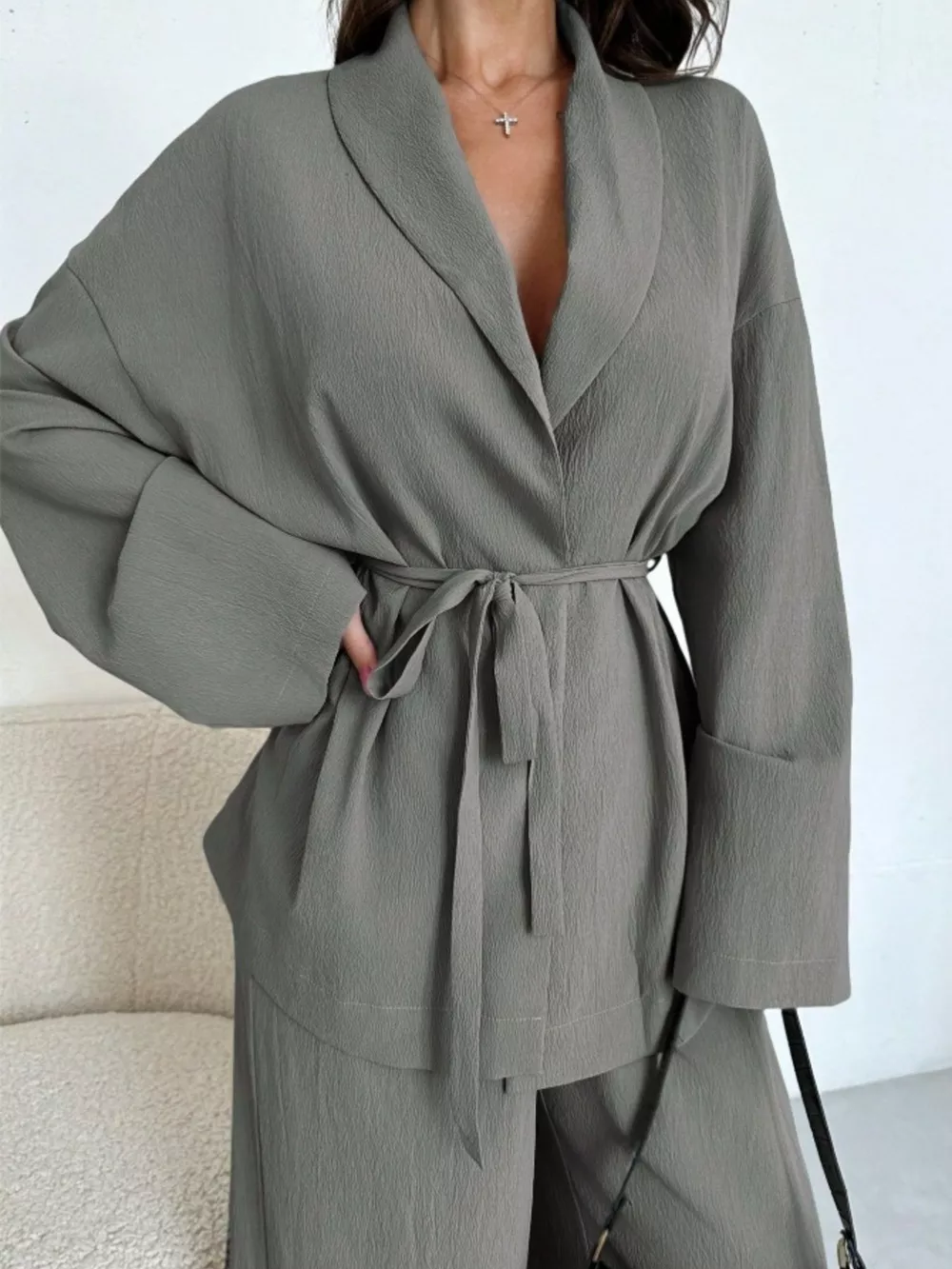 Front Tied Shirt and Wide-Leg Pants Set, image 19