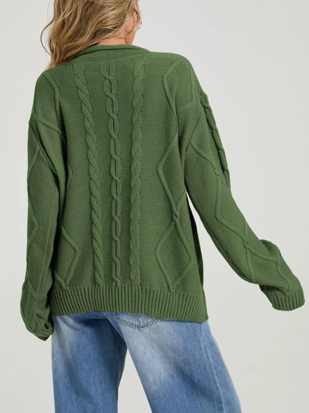 Cable Knit Ribbed Hem Sweater, image 6