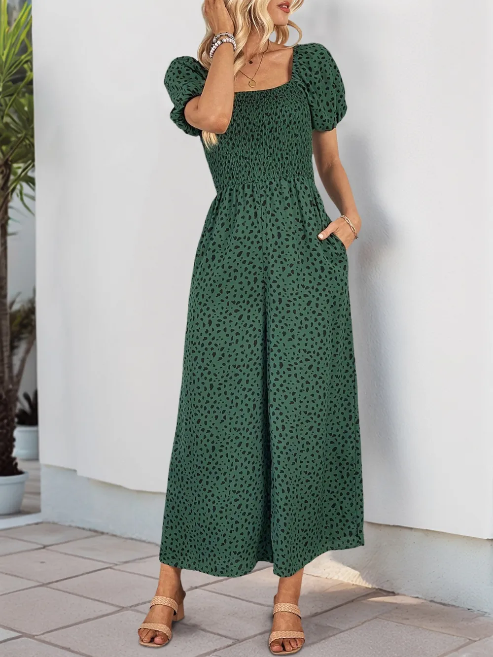 Printed Square Neck Puff Sleeve Jumpsuit, image 17