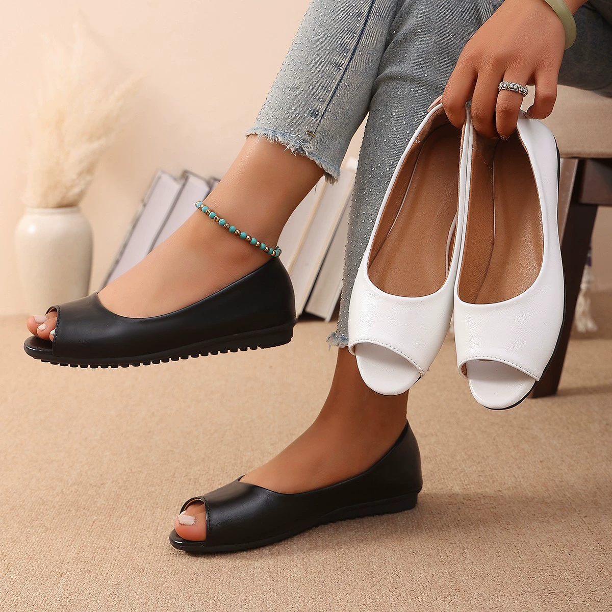 Peep Toe Flats Sandals, image 2