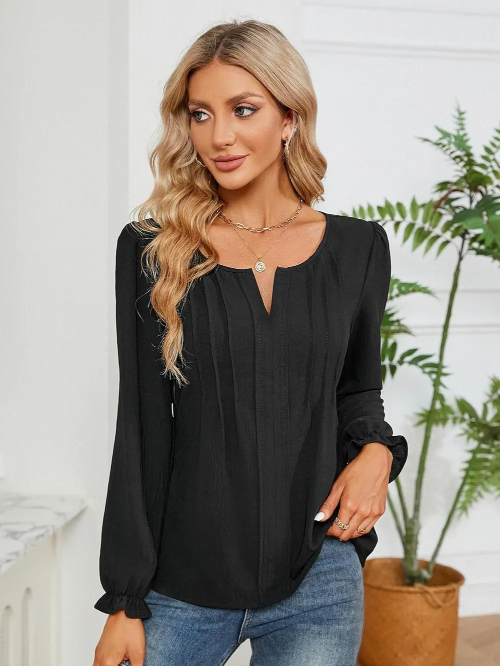 Notched Flounce Sleeve Blouse, image 4