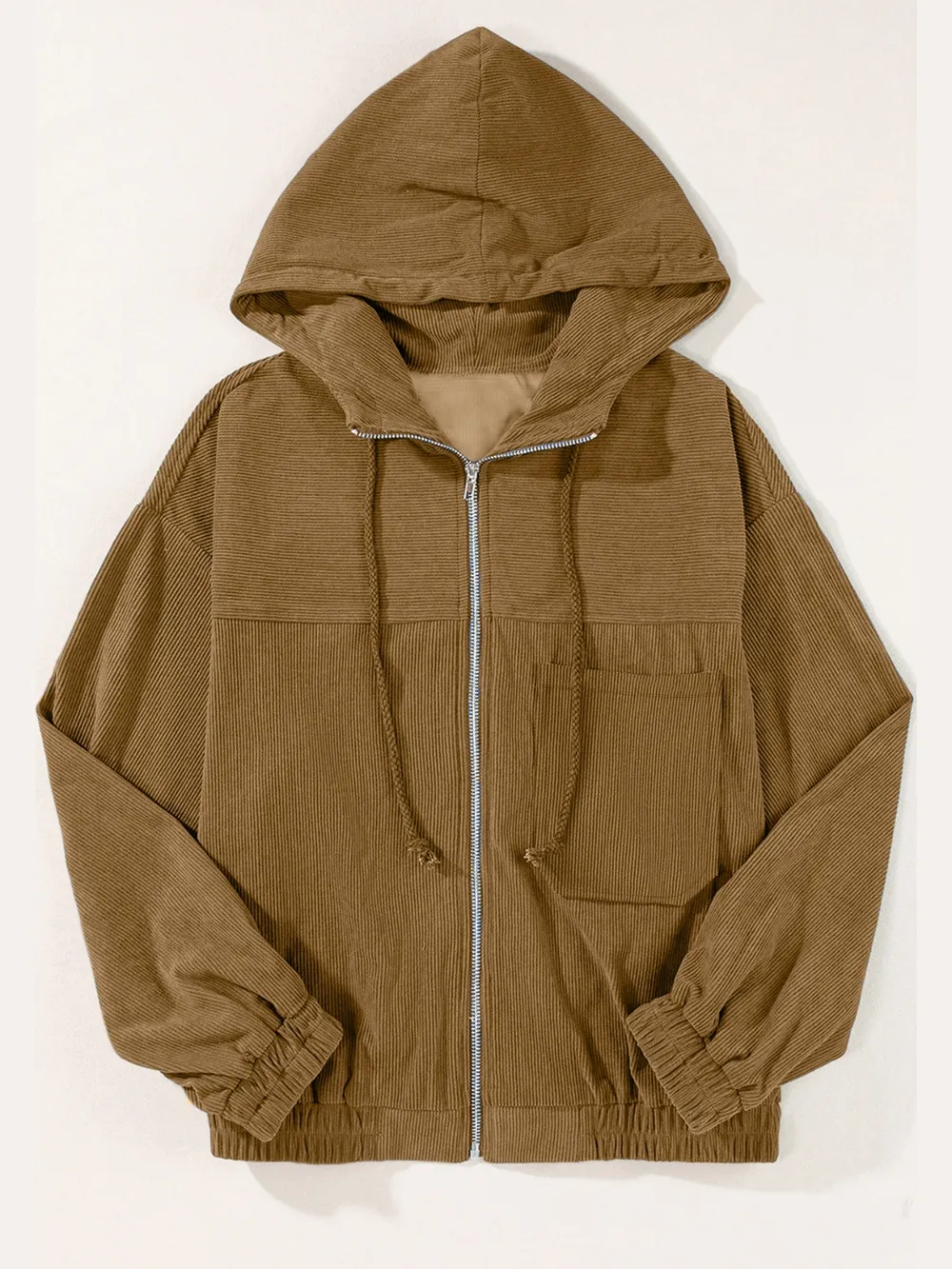 Drawstring Zip Up Long Sleeve Hooded Jacket, image 9