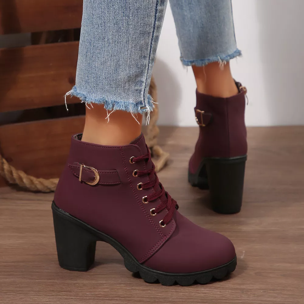 Lace-Up Buckle Chunky Heel Ankle Boots, image 5