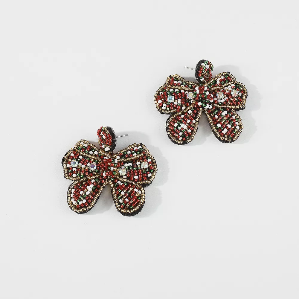 Beaded Bowknot Christmas Earrings, image 4