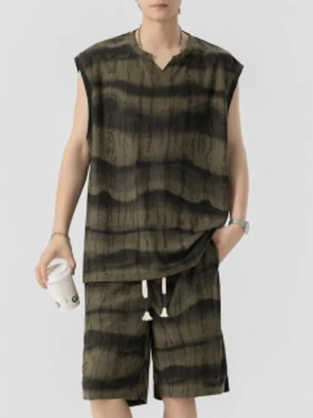 Men's Plus Size Striped Tank and Shorts Set, image 3
