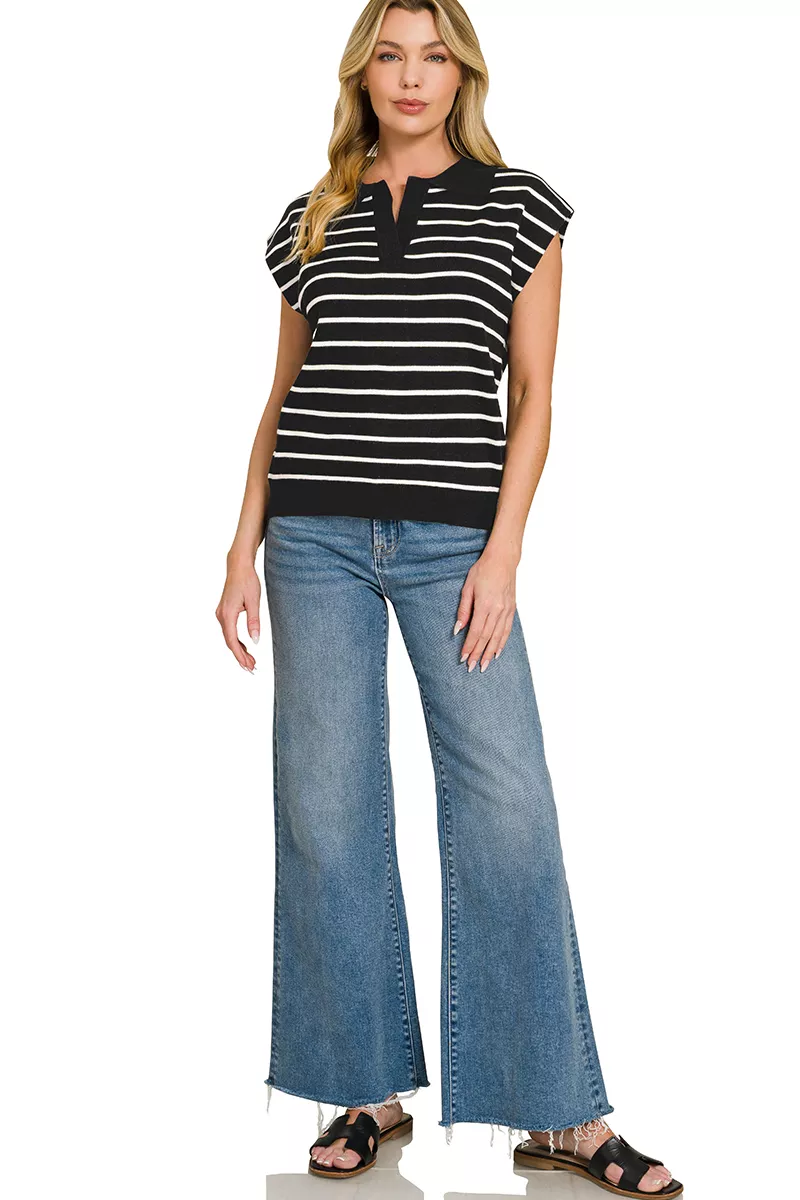 Viscose Striped Collared Sweater Vest, image 2