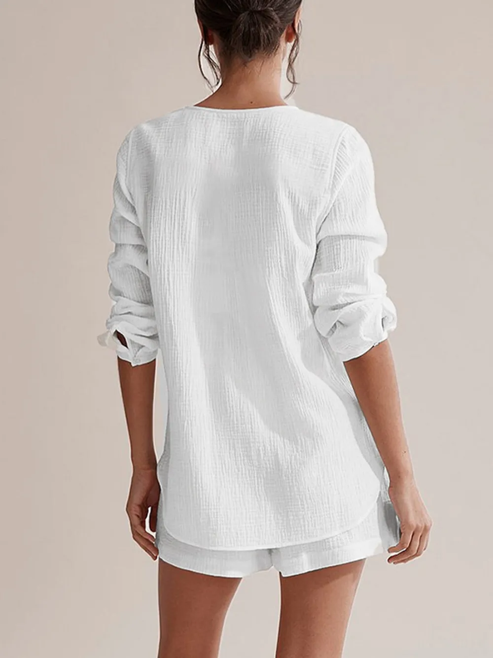 Notched Long Sleeve Top and Shorts Set, image 16