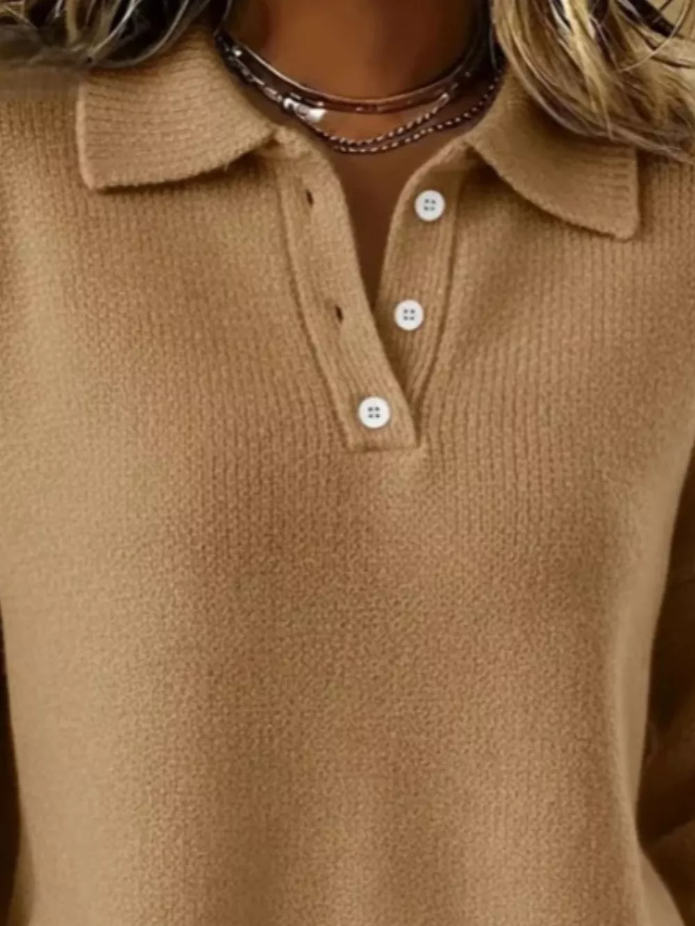 Full Size Button Detail Drop Shoulder Sweater Plus Size, image 18