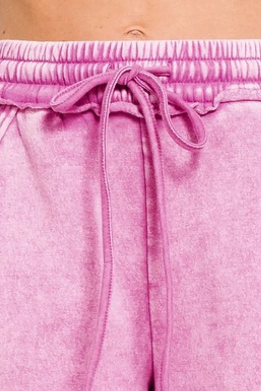 Acid Wash Fleece Drawstring Shorts With Pockets, image 3