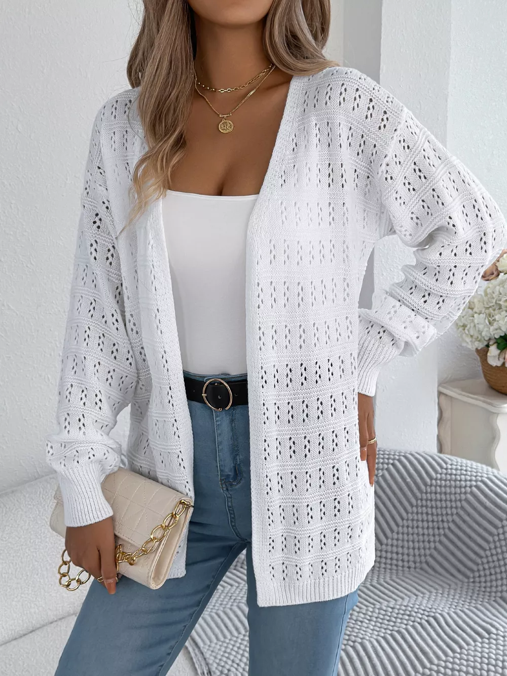 Open-Front Crochet Knit Cardigan, image 2