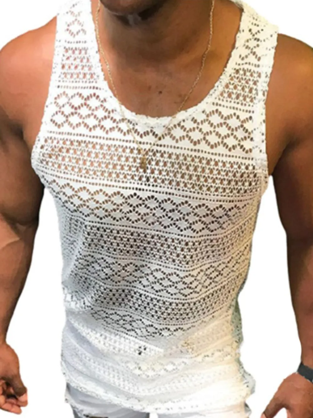 Men's Full Size Openwork Round Neck Tank Plus Size, image 5