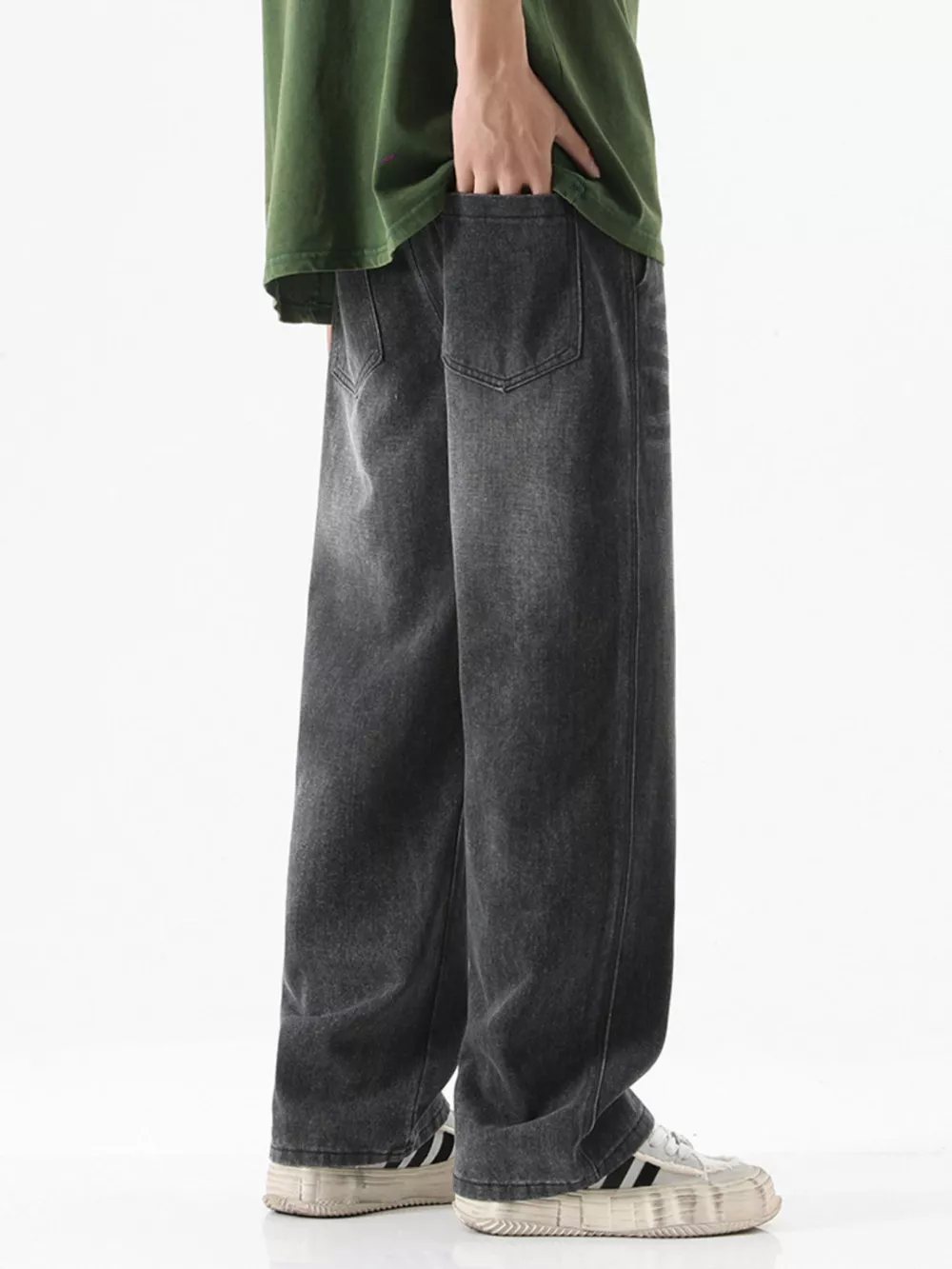 Men's Full Size Drawstring Wash Wide Leg Jeans Plus Size, image 9
