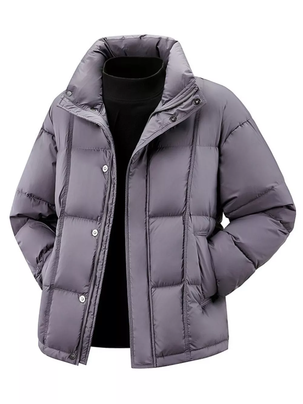 Men's Plus Size Snap Down Padded Puffer Jacket, image 2