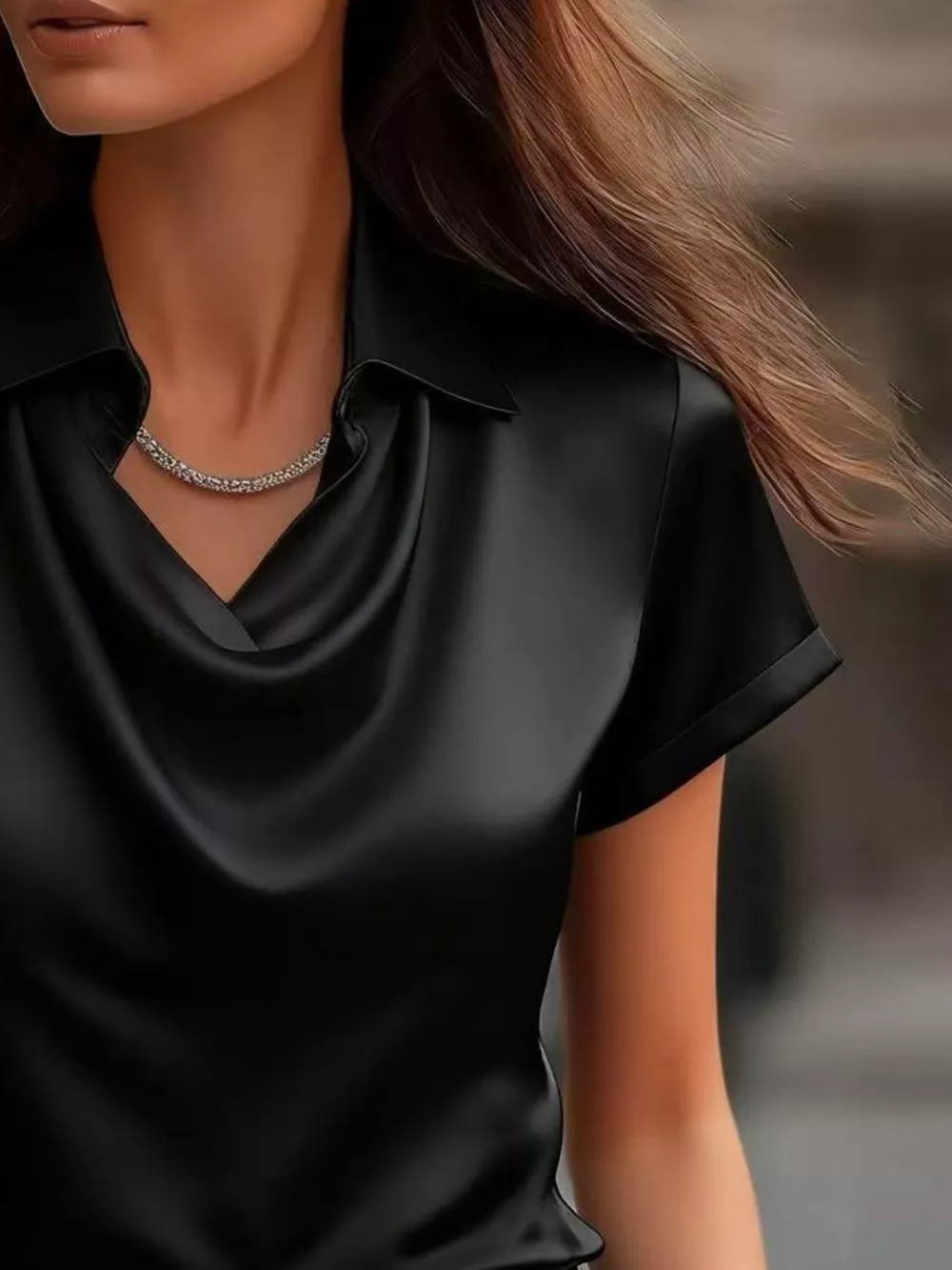 Full Size Cowl Neck Short Sleeve Satin Blouse Plus Size, image 8