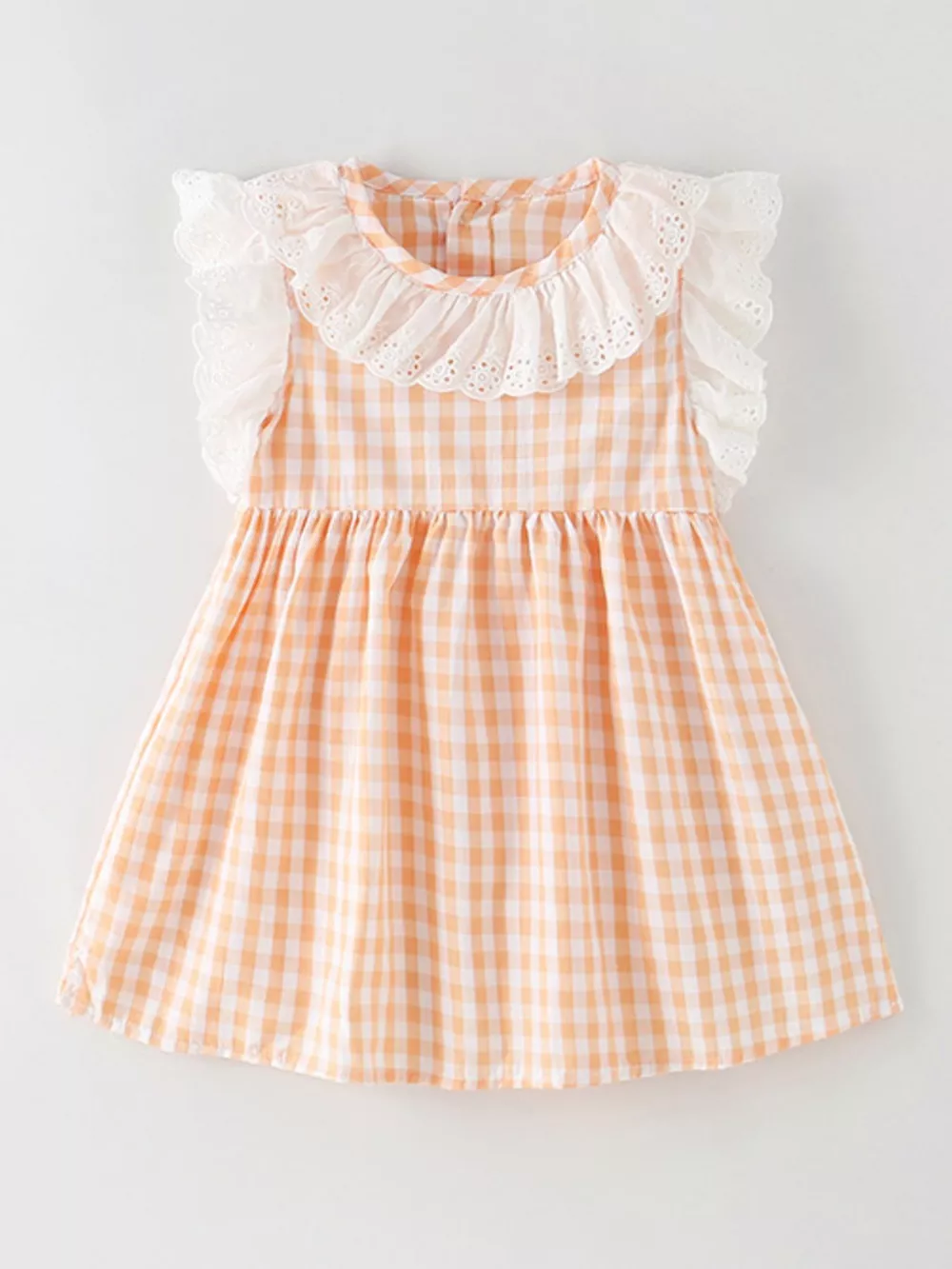 Children's Gingham Ruffle Collar Sleeveless Dress