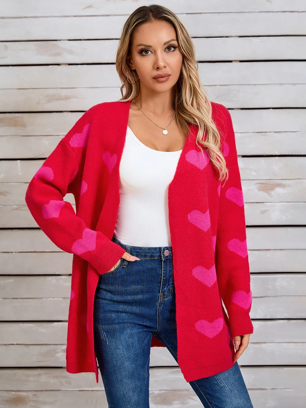 Heart Open Front Long Sleeve Cardigan, image 8
