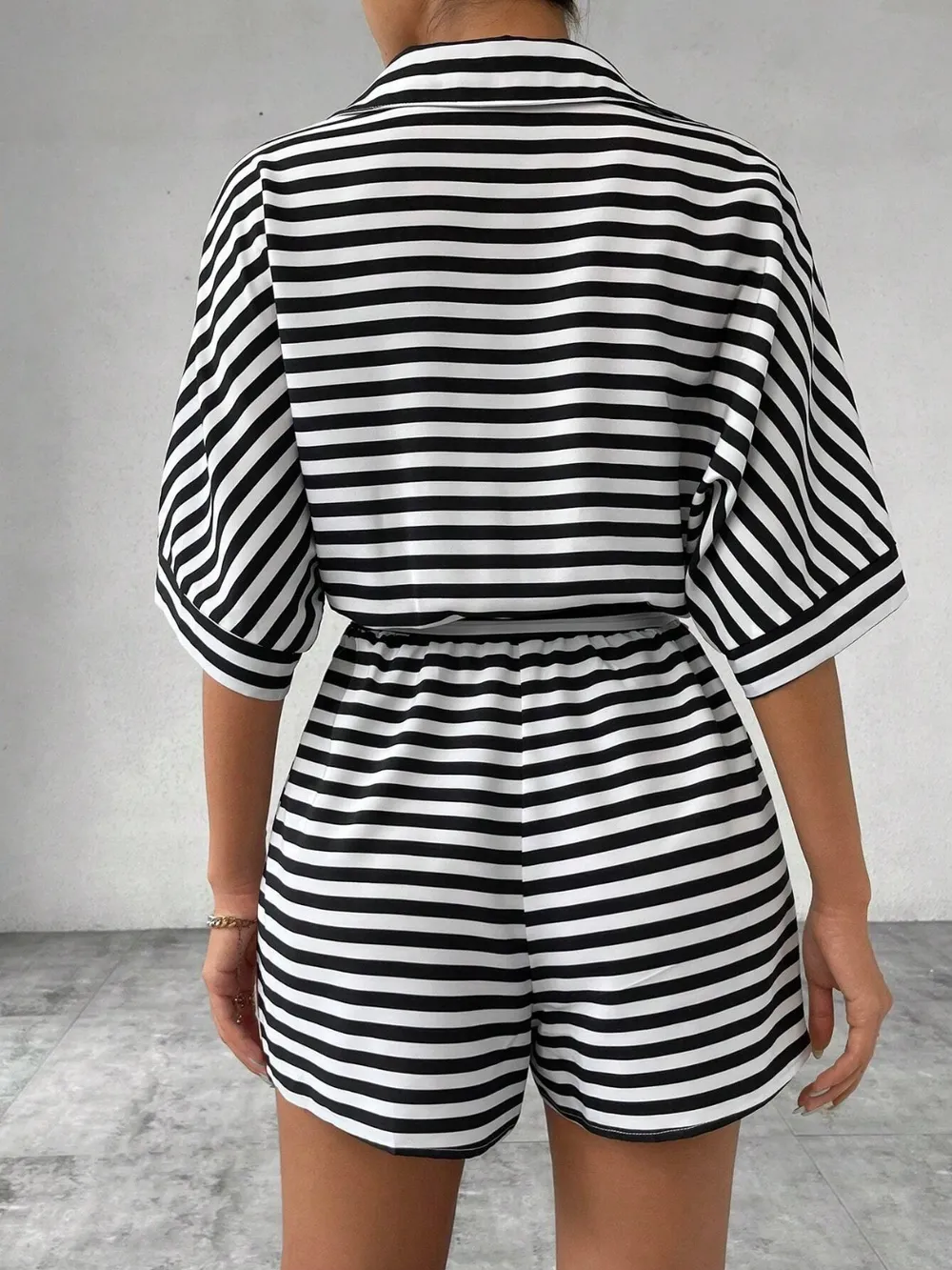 Tie Waist Half Button Striped Romper, image 19