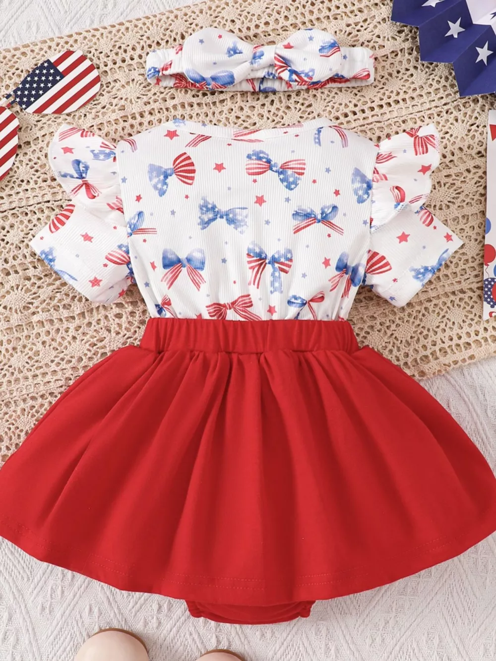 Children's Patriotic USA Ruffle Sleeve One-Piece with Headband, image 11