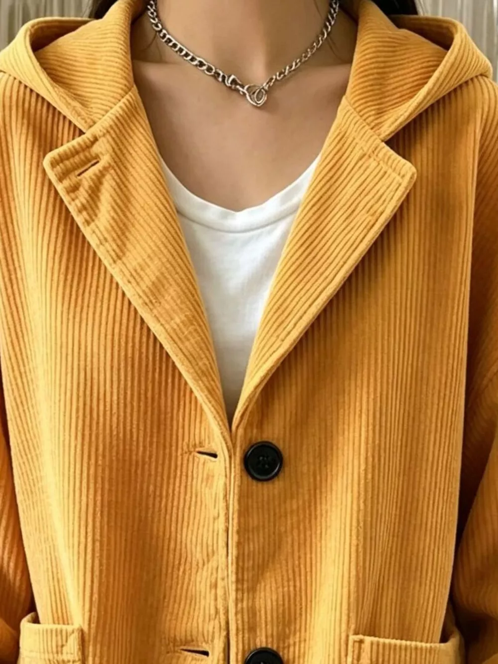 Full Size Corduroy Button Up Hooded Jacket Plus Size, image 3