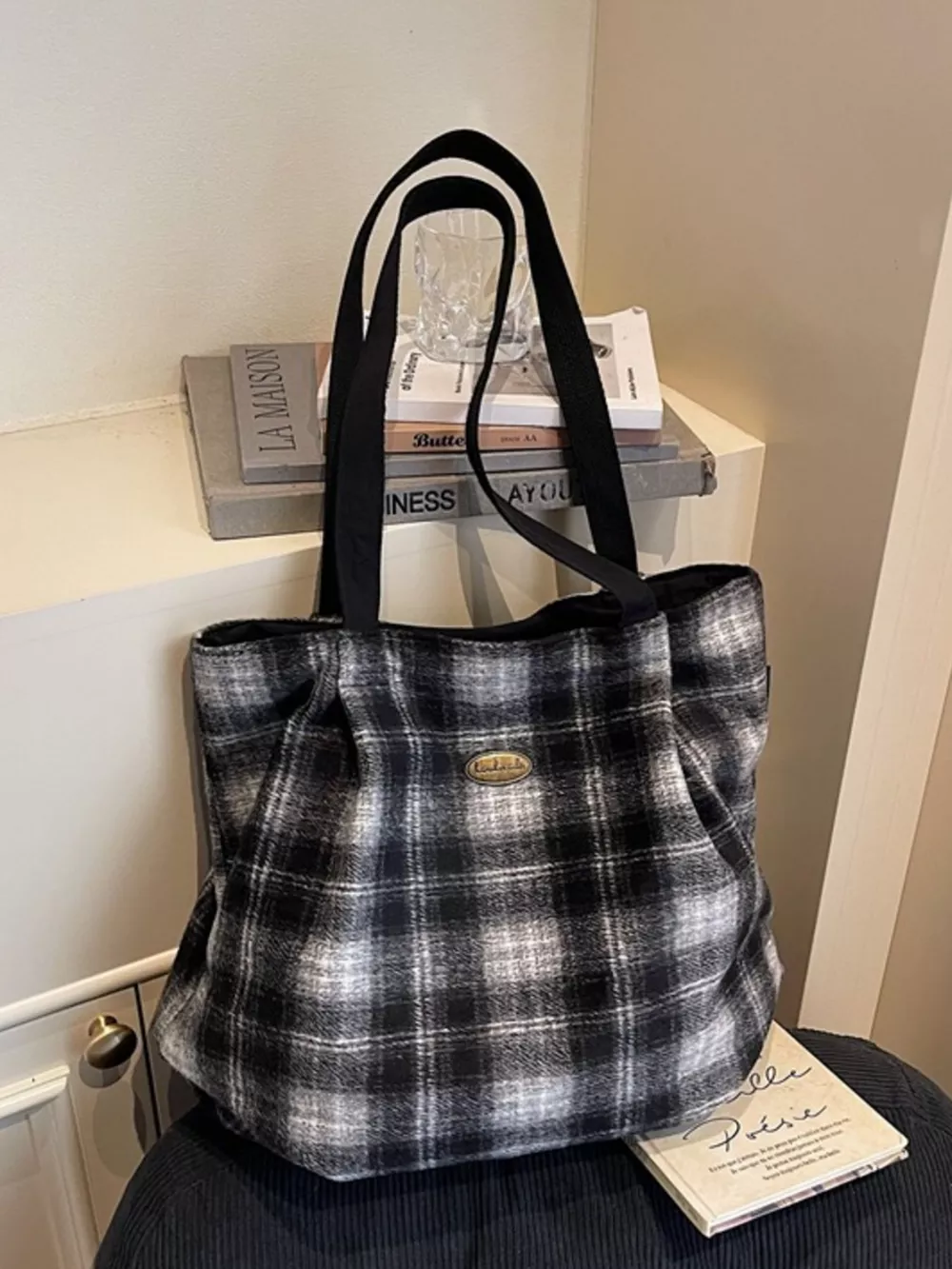 Plaid Pattern Casual Tote Bag, image 3