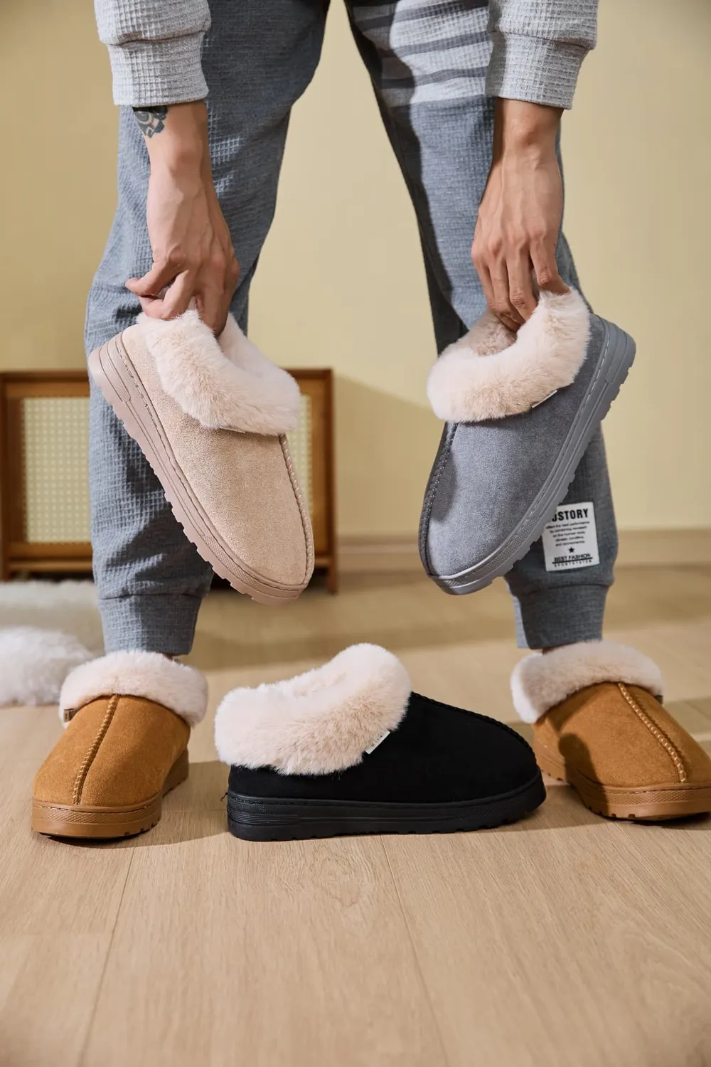 Faux Fur Round Toe Platform Slippers, image 2
