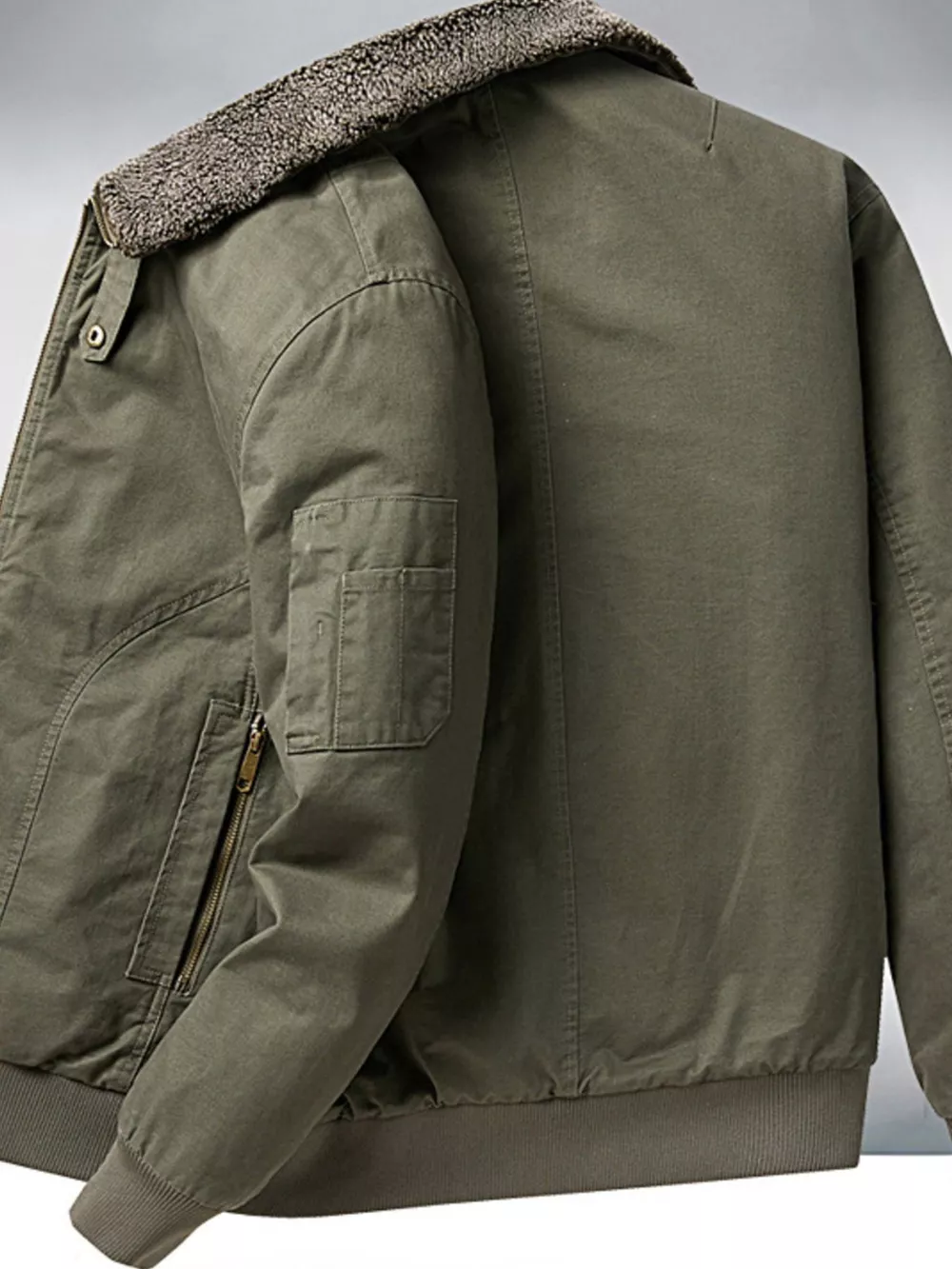 Men's Plus Size Sherpa Lined Zip Up Jacket, image 8