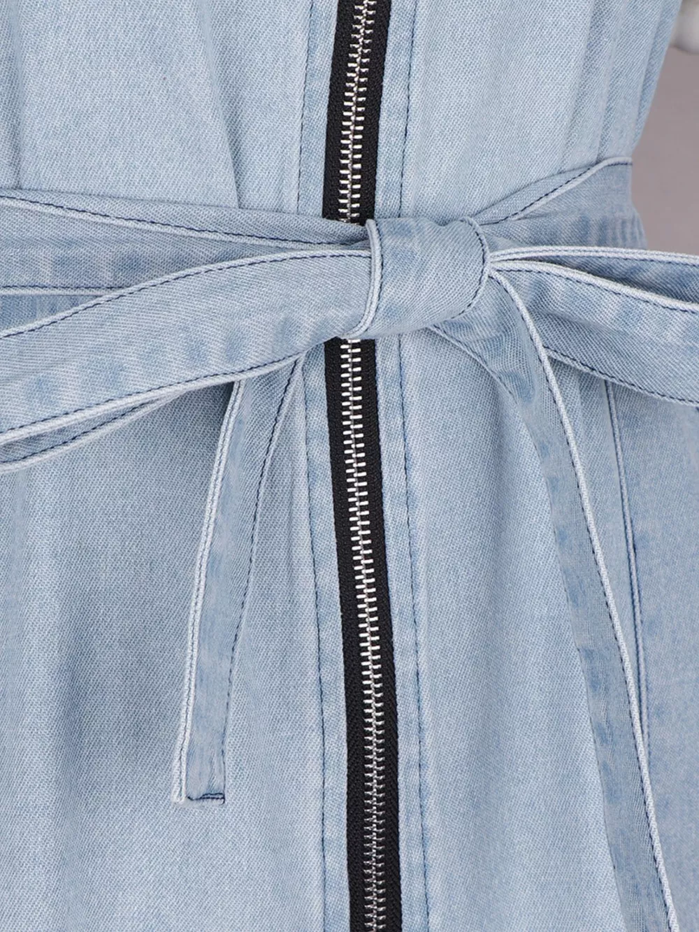 Zip Front Short Sleeve Denim Dress, image 19