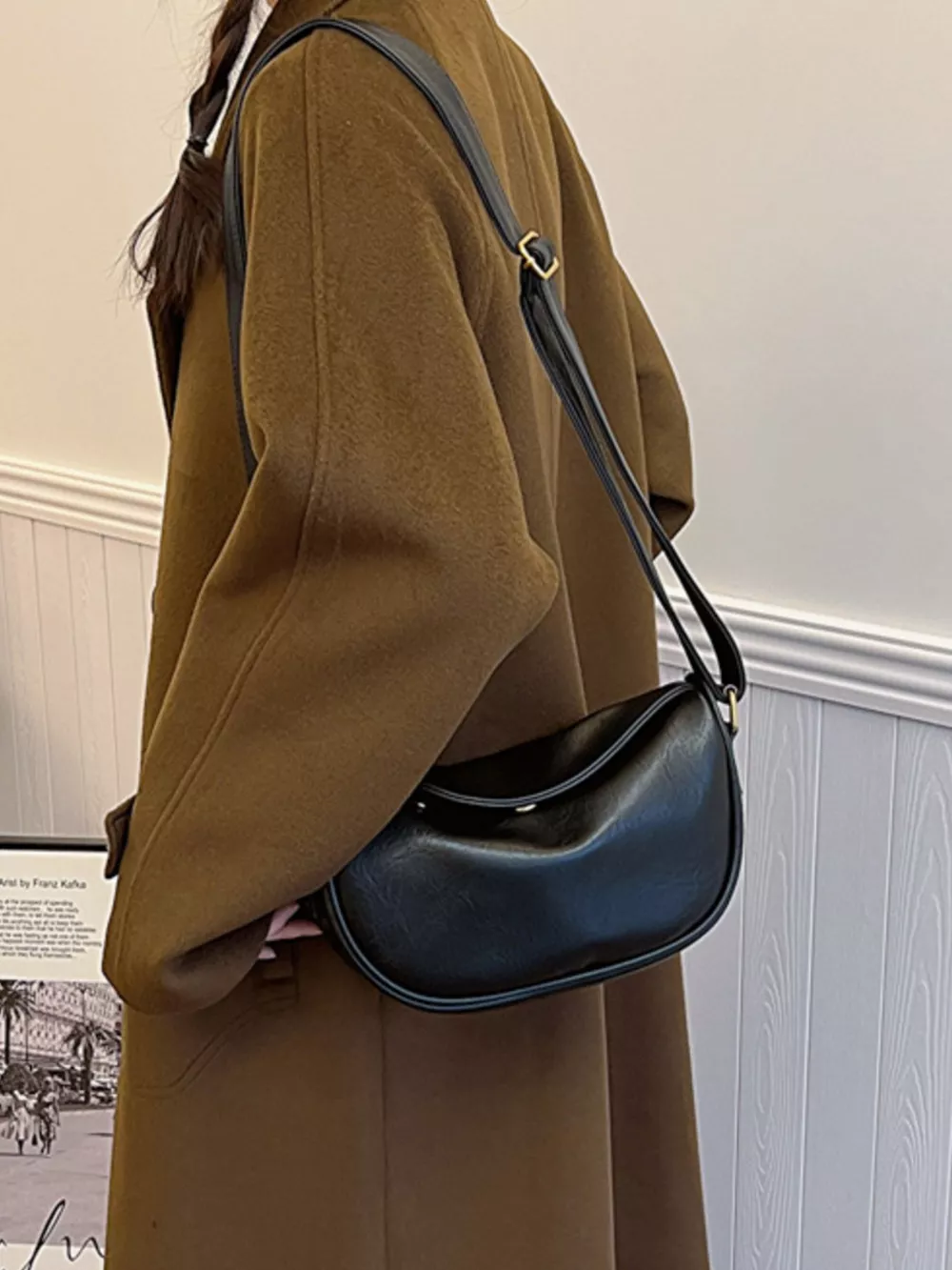 Elegant PU Leather Crescent Crossbody Bag, image 7