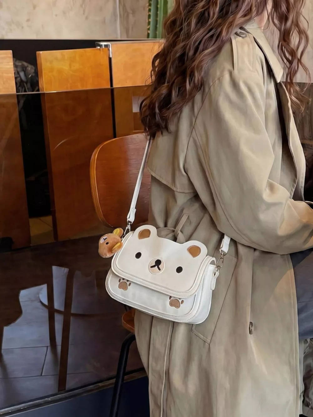 Cartoon Bear Crossbody Bag with Plush Bear Charm, image 6