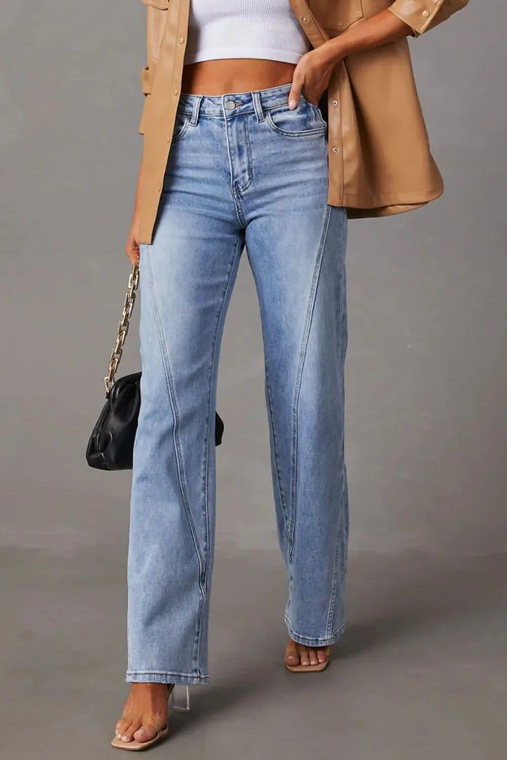 High Waist Straight Jeans with Pockets, image 6