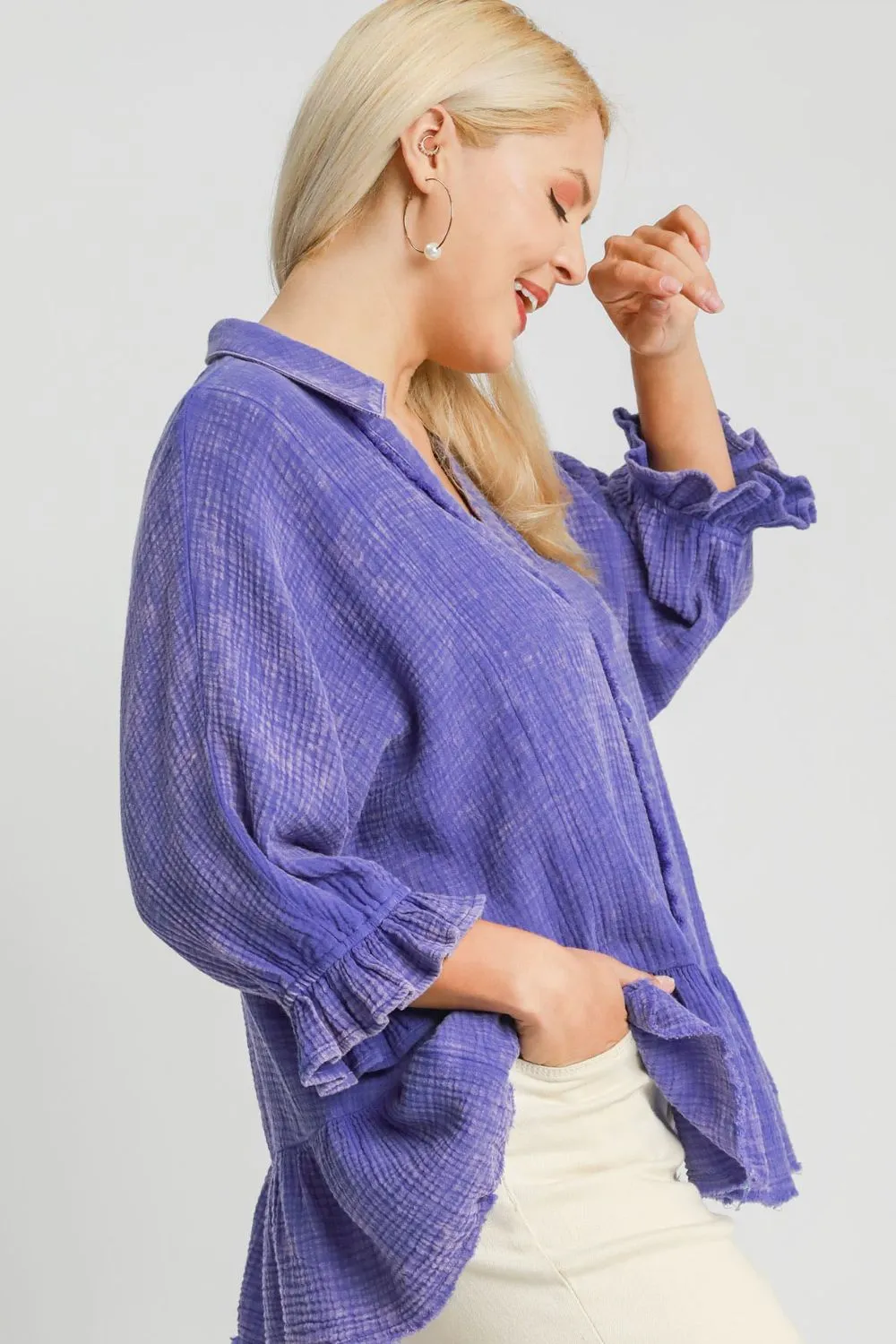 Plus Size Size Mineral Washed Cotton Gauze Top, image 2