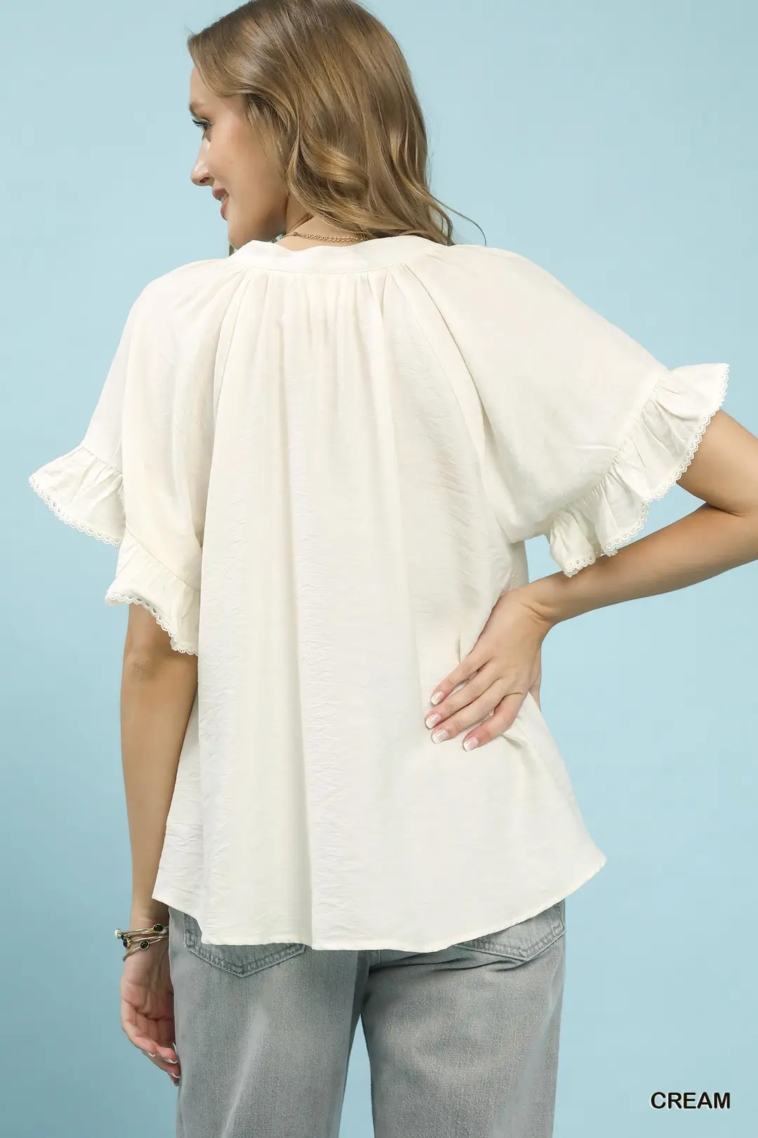 Ruffle Sleeve V-Neck Flutter Blouse, image 5