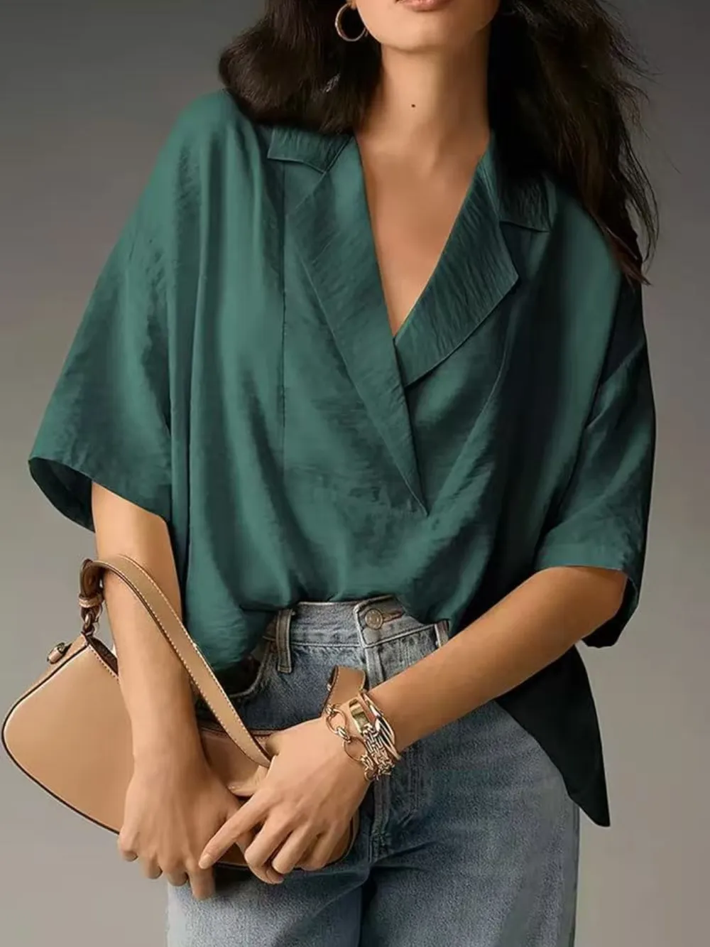 Collared Neck Half Sleeve Blouse, image 17