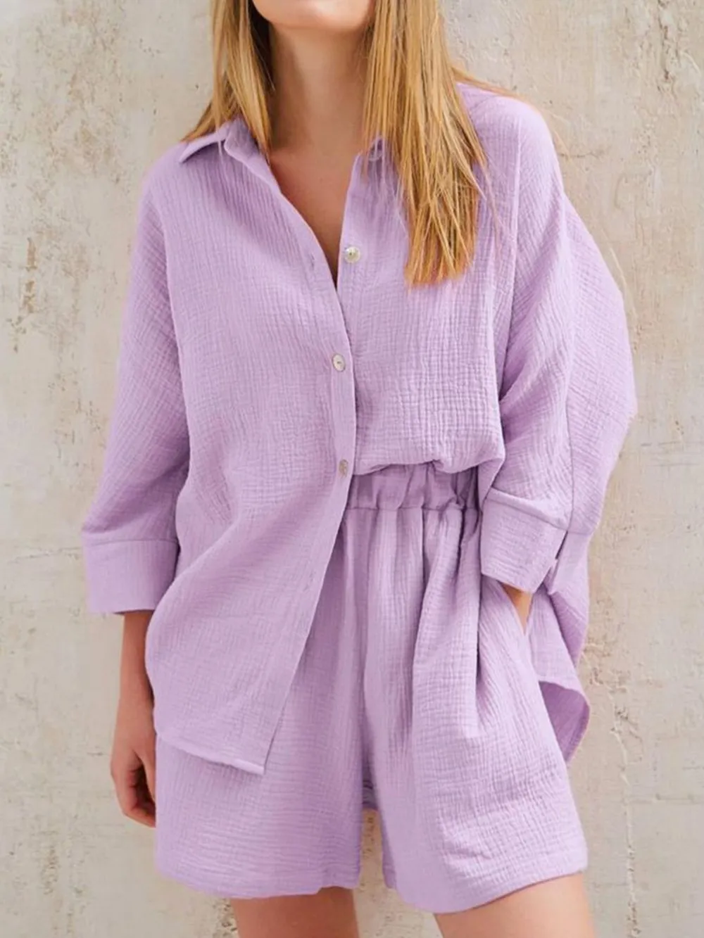 Texture Button Up Shirt and Shorts Set, image 5
