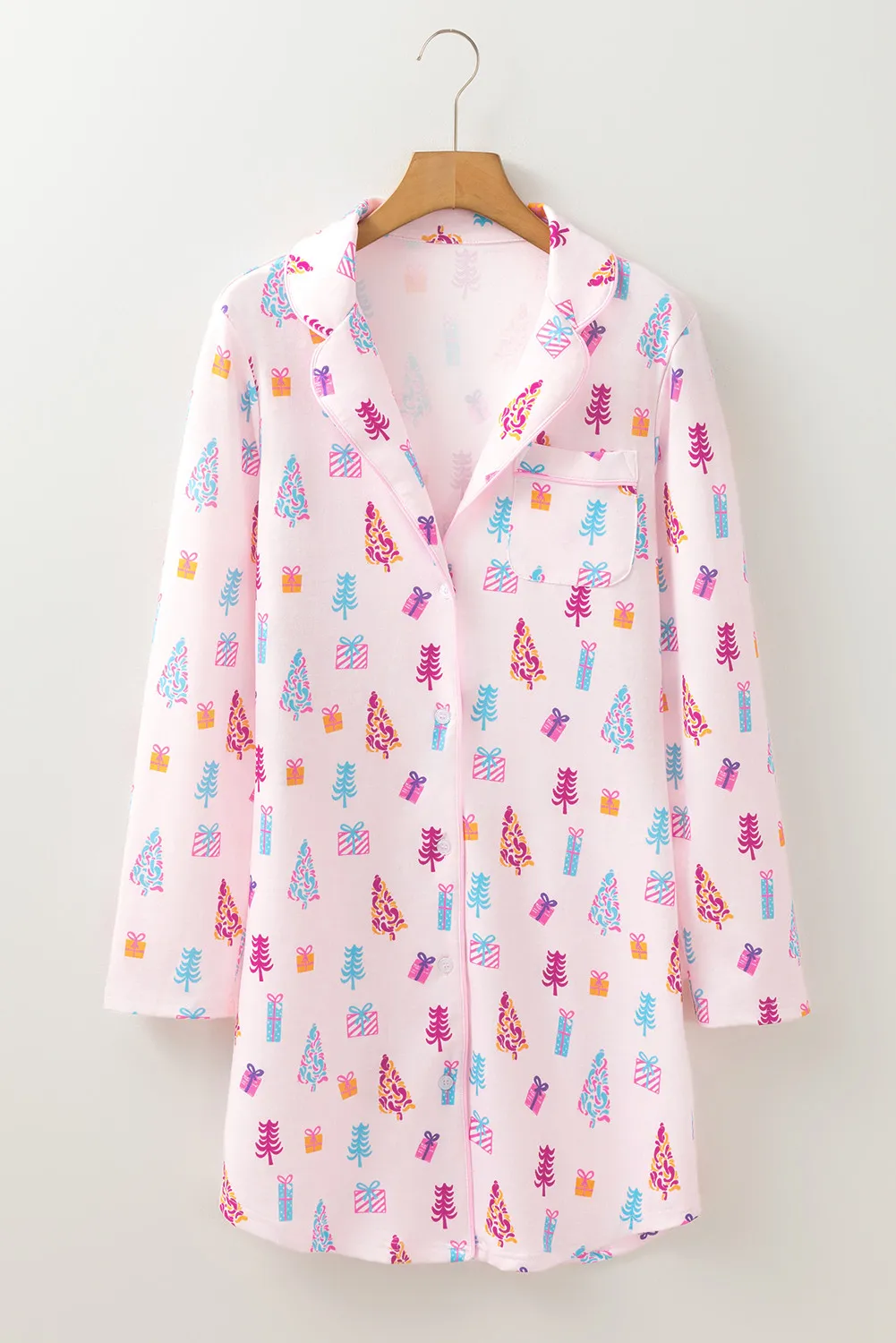 Printed Collared Neck Long Sleeve Lounge Dress, image 4