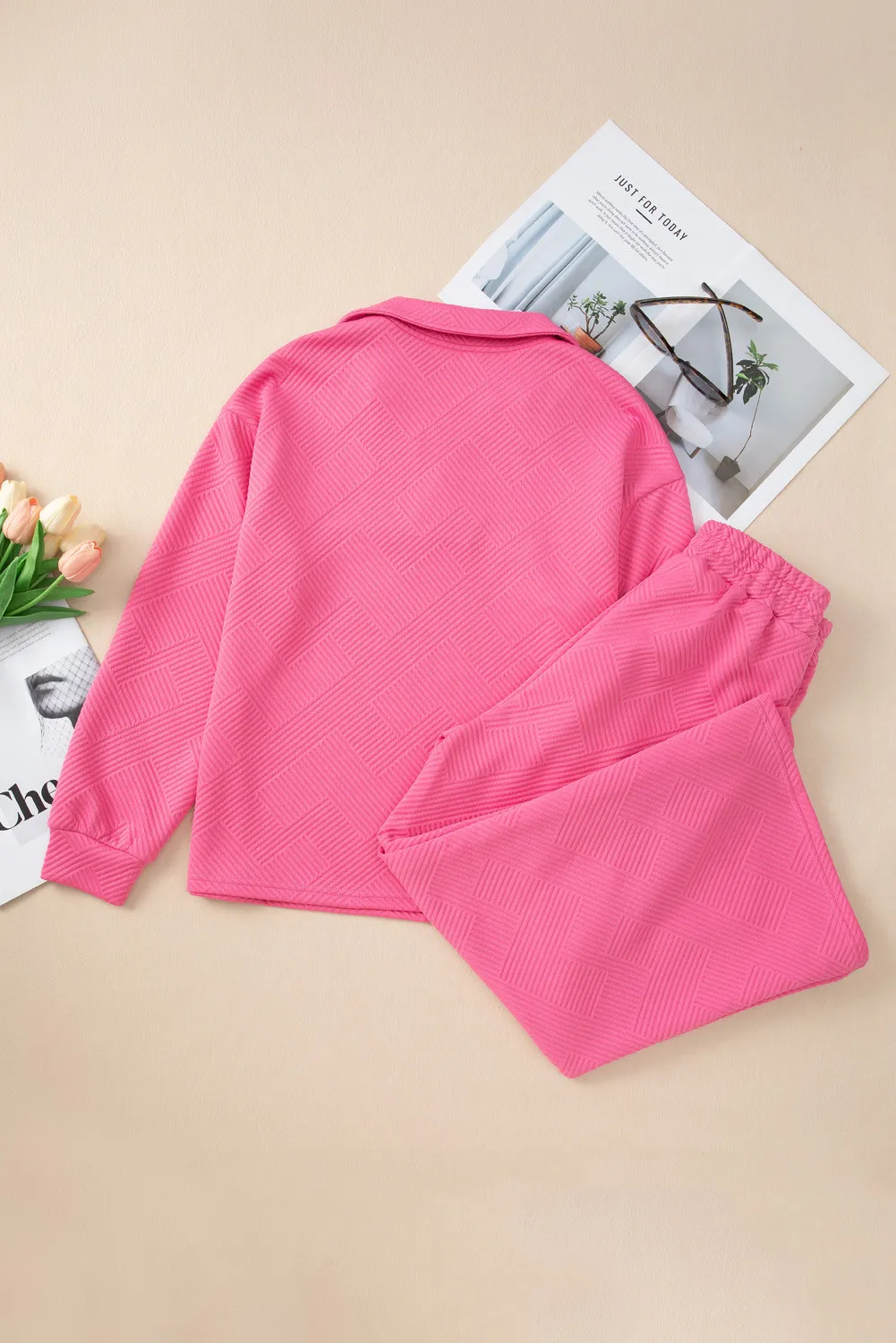 Textured Long Sleeve Top and Drawstring Pants Set, image 10