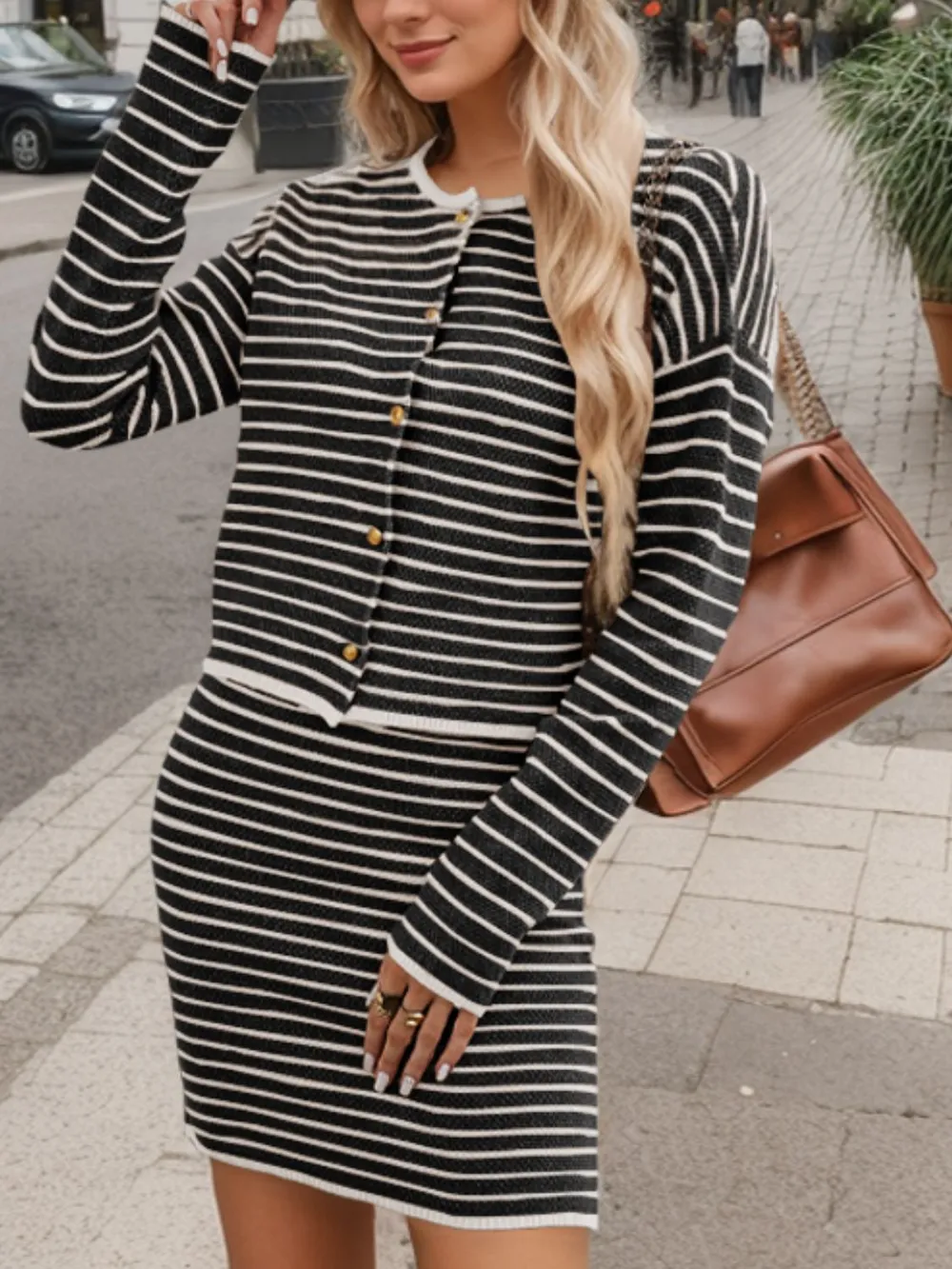 Striped Long Sleeve Top and Skirt Set, image 6